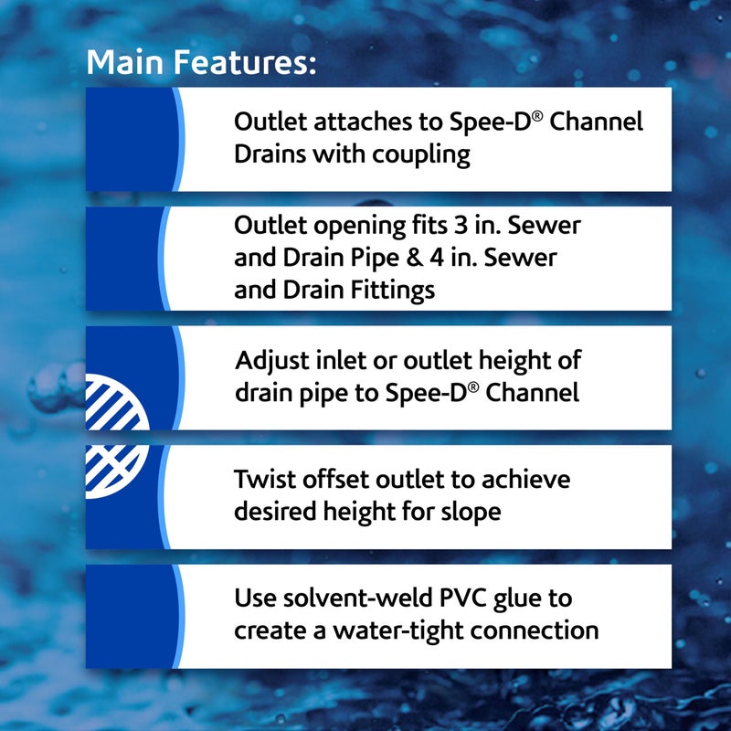 NDS 249 Spee-D Channel Drain Offset End Outlet, Connects NDS Spee-D Channel Drain to 3 in. Drain Pipe and 4 in. Drain Fittings, Adjustable, Gray - Image 4